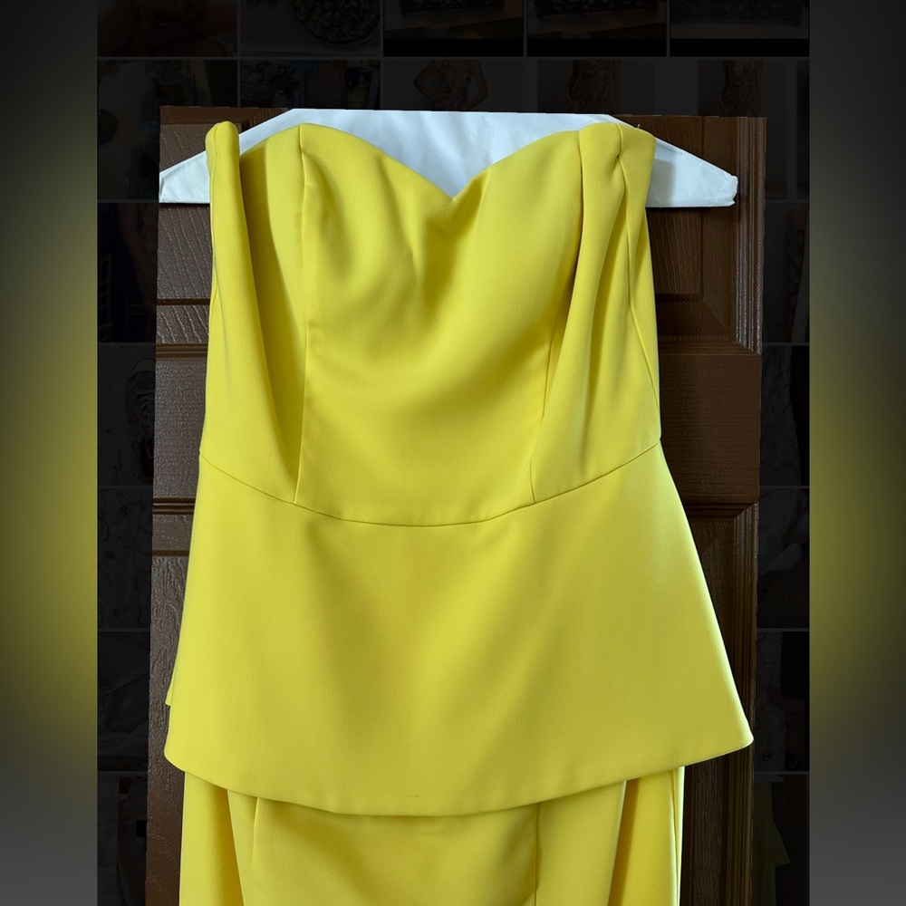 Nicole Bakti Yellow Strapless Peplum Gown Size M - Picture 3 of 5